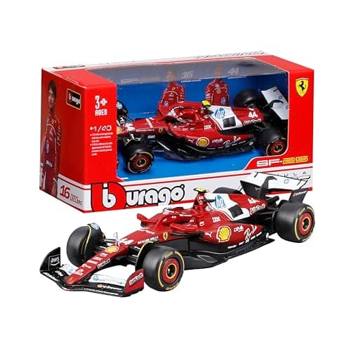 Image of Bburago Ferrari SF-25 F1 2025#44 Hamilton Diecast Model Car 1:43 Detailed Miniature Formula One Vehicle Officially Licensed, Recommended Age 3+ Years, Red