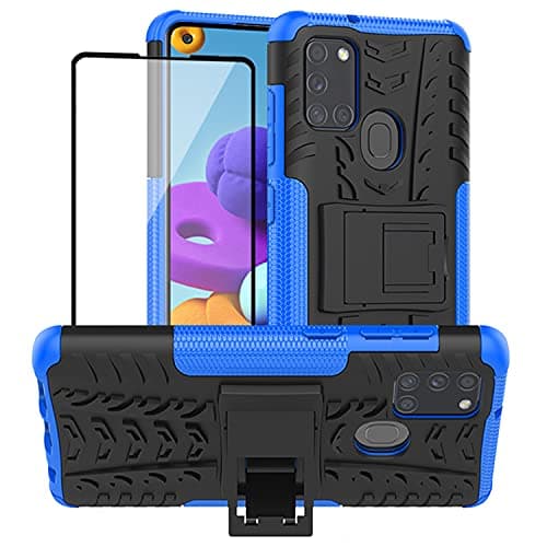 Image of Yiakeng Samsung A21s Case, Samsung Galaxy A21s Case, and Screen Protector, Shockproof Silicone Protective with Kickstand for A21s Phone Case (Blue)