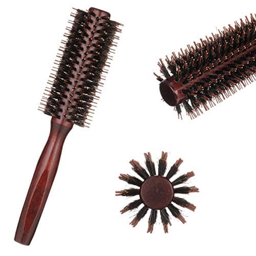 Image of Firtink 1 Pack Boar Bristle Round Brush Round Hair Brush, Wooden Handle Styling Brush Anti Static Quiff Roller Hair Comb for Men and Women, Straightening and Curling, Wet and Dry Hair