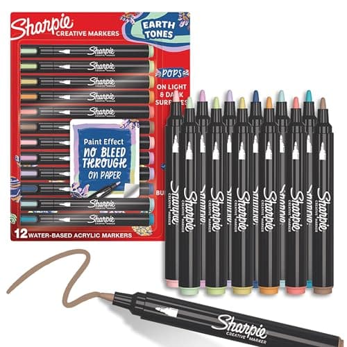 Image of Sharpie Creative Marker Acrylic Paint Pens | Earth Tones | Water-Based Paint Markers | No-Bleed Ink Writes on Most Surfaces | Bullet Tip | Crafting & Art Supplies | Assorted Colours | 12 Count