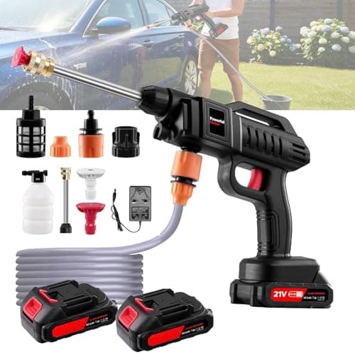 Image of Cordless Pressure Washer, 21V Portable Power Washer with 2 Battery and 5-Meter Hose, Cordless Power Washer for Car Floor Patio Garden Cleaning Watering