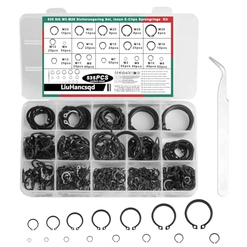 Image of 535pcs Circlips Set, Circlips Assorted Sizes, External Retaining Ring Clips Assortment Set, Snap Ring, C-Clips, E Clips Snap Circlip Washers for Axles Shafts Spring Circlip/19 Size/Black