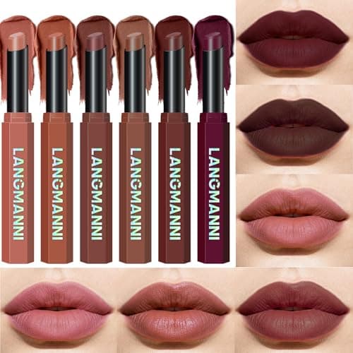 Image of 6PCS Matte Lipstick Set for Women, Waterproof & Smudge-Proof Lip Makeup Kit, Long Lasting Velvet Finish Nude Pink Red Lip Colour Collection Gift Set (Set B)