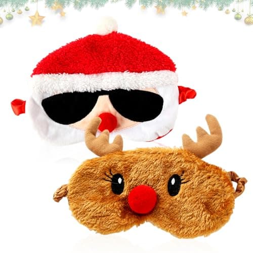 Image of Christmas Plush Eye Masks, Christmas Reindeer Eyeshade, Eye Mask for Sleeping, Cute 3D Sleep Eyeshade Set, Soft Animal Eye Cover, Funny Plush Eye Cover for Kids Adults Girls Boys Women Men