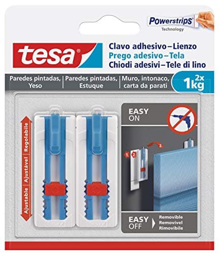 Image of tesa Adhesive Nail for Canvas, Wallpaper and Plaster, Height Adjustable, Self-Adhesive Nail, Canvas and Frame Frames, Adhesive Strength 1 kg per Nail, Can be Removed Without Leaving a Trace