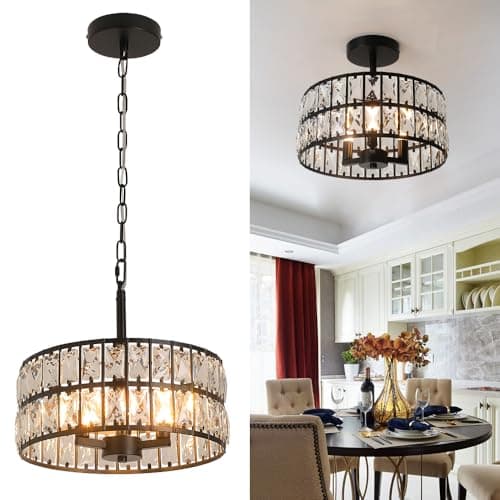 Image of Vinilky Modern Crystal Chandelier Ceiling Lights, Pendant Light Shade Fixture Semi Flush Ceiling Light Hanging Lamp for Kitchen Island, Living Room, Dining Room, Bedroom, Hallway