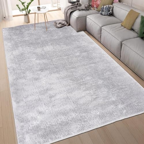 Image of homeart Area Rugs – Soft, Short Pile Monochrome Carpets - Anti-Slip Backing, Machine Washable, Modern Fluffy Rugs for Living Room, Bedroom, Kitchen, Enterance - Light Grey, 120x170 cm