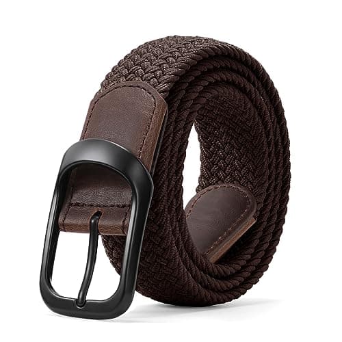 Image of JASGOOD Men Elastic Braided Woven Stretch Belt - 1 3/8 Casual Belt for Jeans Pants, Golf, Coffee