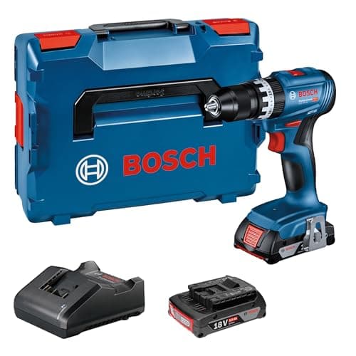 Image of Bosch Professional GSB 18V-45 18V System Cordless Hammer Drill (Speed 1,900 min-¹, Includes 2X 2.0Ah Battery, GAL 18V-20, L-BOXX)