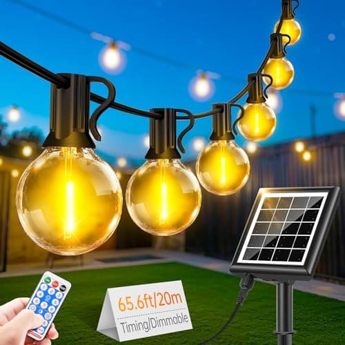 Image of Solar String Festoon Lights Outdoor - Remote Control 20M / 65.6ft USB Rechargeable IP44 Waterproof LED Garden Light Weatherproof Solar Powered Outside Lighting for Gazebo Pergola Patio