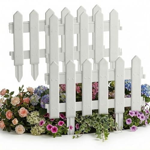Image of 5-Piece White Picket Fence Panels for Garden Edging, Interlocking Lawn Plant Flowerbed Panels with Spiked Feet Plastic Border Fencing, 20 x 40 cm (012)