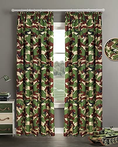 Image of Velosso Camouflage Army Curtains Matching Bedding Set (Green, 66"x72" Pencil Pleat)
