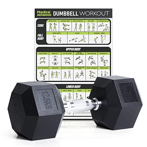 Image of PhysKcal Hex Dumbbells 12.5kg Single, Odourless Poly Rubber Encased Dumbbells Set 2.5KG 5KG 7.5KG 10KG 12.5KG 15KG 20KG Home Gym Weights Set