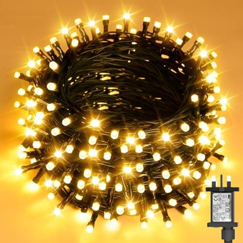 Image of cshare Fairy Lights Plug in,12M 120 LED Christmas Tree Lights Mains Powered with 8 Modes Timer Memory Waterproof Extendable Green Wire, String Lights for Xmas Tree Bedroom Outdoor Indoor(Warm White)