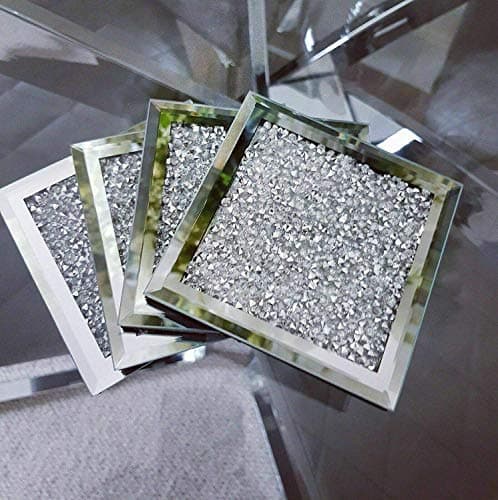 Image of 10x10cm Square Shape Sparkle Diamante Crushed Jewel Glass Glitter Coasters Set of 4
