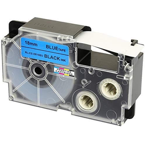 Image of Compatible Ribbon Label Tape XR-18BU XR-18BU1 Black on Blue 18mm x 8m Replacement for Casio KL-60 100 100E 120 200 200E 300 750 780 820 2000 7000 7200 7400 8100 8200 P1000 C500 CW-L300 Label
