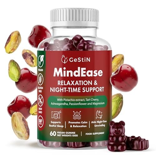 Image of MindEase – Natural Relaxation Gummies for Adults | Pistachio Extract, Tart Cherry, Magnesium Glycinate, Ashwagandha & Lemon Balm | Supports Calm, Unwinding & Night-Time Routine | Vegan | 60 Gummies