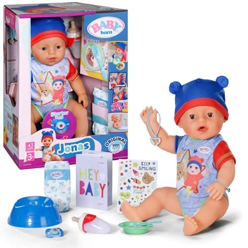 Image of BABY born Jonas 43cm, ​​Baby Doll with 10 lifelike functions and accessories- Suitable for Children Aged 3+