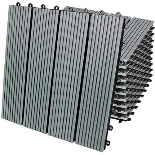 Image of 66 x WPC Decking Tiles Grey Terrace Decking Wood Plastic Composite DIY Interlocking Flooring Balcony Roof Terrace Hot Tub Outdoor Deck Tiles Click & Go Easy Clean Weather Resistant 30 x 30 cm (6 m²)