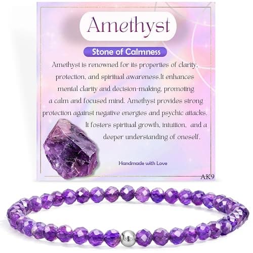Image of Farfume Crystal Beaded Bracelets for Women, 925 Sterling Silver 4mm Bead Chakra Stretch Bracelets, Gemstone Natural Stone Ladies Jewellery Gifts (Amethyst)