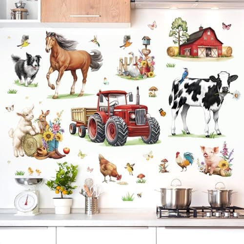 Image of decalmile Farm Animal Wall Decals Horse Cow Farmhouse Truck Wall Stickers Bedroom Living Room TV Background Wall Decor