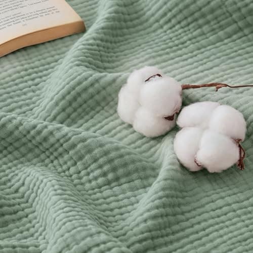 Image of Bedsure 100% Cotton Muslin Throw Blanket - Soft Cozy Muslin Gauze Summer Cooling Blanket, 4-Layer Breathable and Lightweight Double Throws for Sofas Couch Decor, Sage Green, 150x200 cm