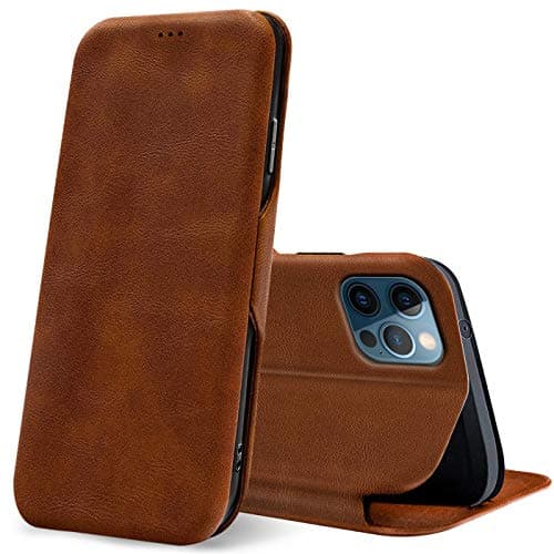Image of Verco Book Style for iPhone 12 Pro Max Case, Premium Magnetic Flip Cover for Apple iPhone 12 Pro Max Wallet Case with Card Slot [6.7 inch, Brown