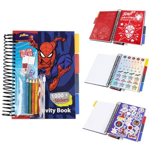 Image of Marvel Boys Sticker Book Over 1000 Spiderman Stickers Scrapbook Colouring Pencils Avengers Activity Book - Boys Gifts (Multi Spiderman)