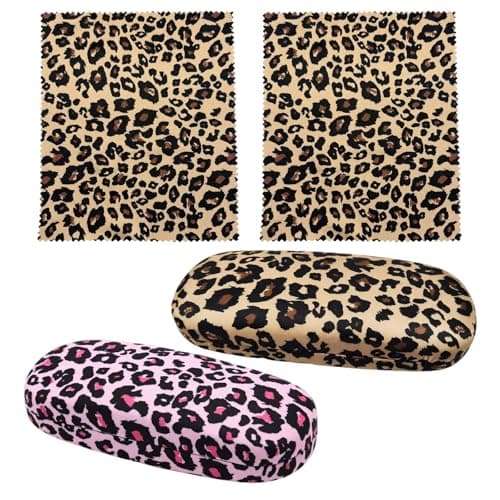Image of XcnPer 2 Pcs Leopard Print Glasses Case, Hard Glasses Case for Women, Durable Eyewear Protection with Two Lens Cloths, Stylish Glasses Case for Daily Use and Travel, Ideal for Friends and Family