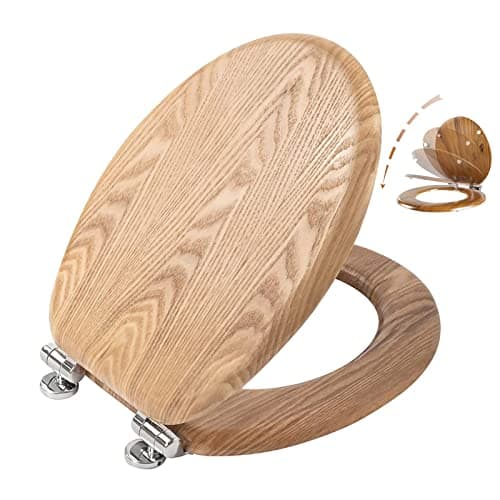 Image of Angel Shield Antibacterial Wooden Soft Close Toilet Seat with Quick Release Adjustable Hinges Toilet Seat Easy Clean and Assembly for Bathroom 45 x 37 x 5.6 cm (Solid Oak)