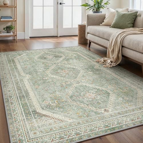 Image of GENIMO Rugs Living Room 200x290cm,Extra Large Washable Soft Carpet,Green Short Pile Non-Slip Boho Rug for Dining Room,Home Office