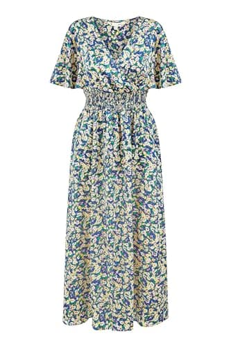 Image of Yumi Blue Satin Ditsy Print Wrap Maxi Dress 16 Multi