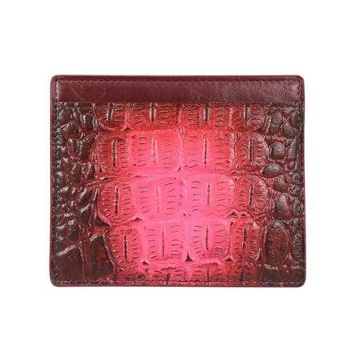 Image of Anuschka 1780 Card Holder, Women's Hand-Painted Genuine Leather Card Holder – Croc Embossed Wine