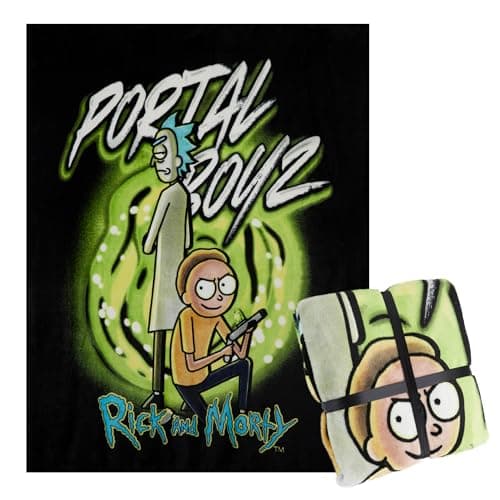 Image of RICK AND MORTY Fleece Blanket Super Soft Blanket Throw Bed Accessories 150 x 130 Sofa Throw Bed Blankets Gifts for Him (Black/Green)
