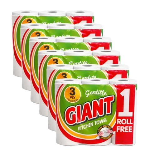 Image of Gentille Giant 3 Ply Thickness Paper Towel | Extra Strong, Absorbent, Tough, Durable Kitchen Roll | Multipurpose Bulk Pack (18)