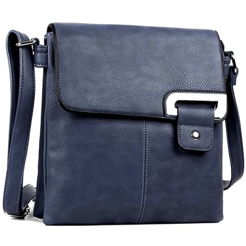 Image of AOSSTA Women's Cross Body Shoulder Messenger Bag Multiple Slip and Zip Pockets Handbag with Storage Pocket Adjustable Strap (Navy)