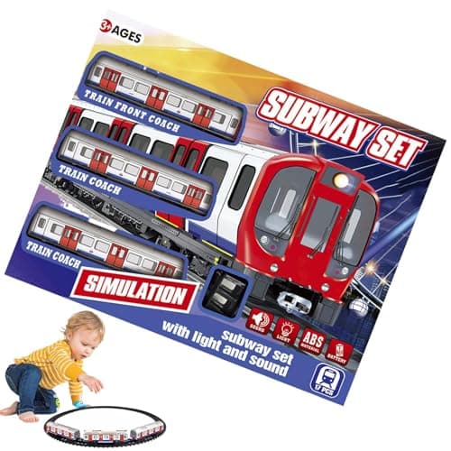 Image of Subway Playset Track - Retro Train Set, Light Sound Electric Toy | Educational Electric Retro Subway Playset For Kids Boys Girls Aged 4 5 6 7 8 9 10 Year Old Birthday Gift With Light Sound