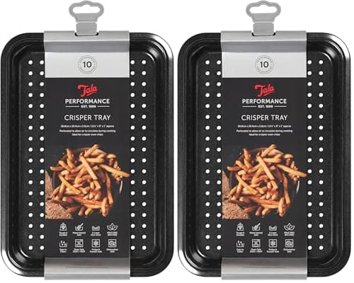 Image of Tala Performance Crisper Baking Tray - Perforated, Non-Stick Professional Gauge Carbon Steel with Eclipse Non-Stick Coating Tray for Roasting, Baking, and Warming Small Portions 28 x 20 x 2.6cm