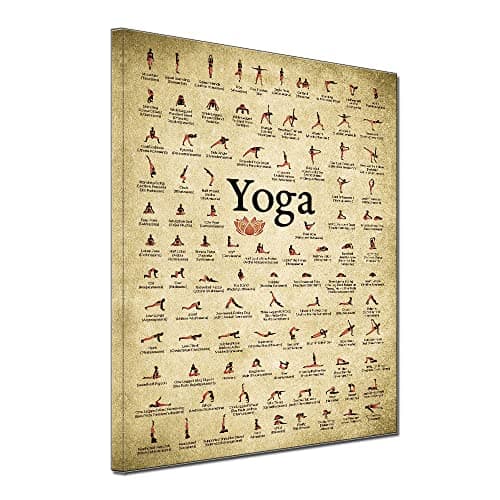 Image of JXBYJP Vintage Yoga 100 Poses Reference Chart Meditation Yoga Position Poster Print bodybuilding Quote Artwork for Bedroom Gym Bedroom Wall Decor Fitness Workout Framed 12x16inch