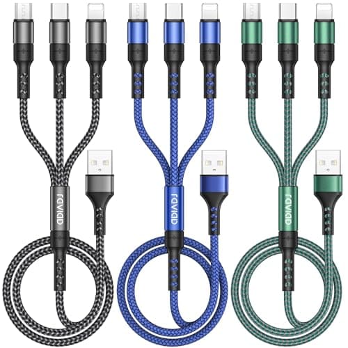 Image of RAVIAD Multi Charger Cable 3 Packs, 2M 3 in 1 Charging Cable, Nylon Braided Multiple USB Cbale with Micro USB Type C Lightning Connector for iPhone, Galaxy, Huawei, Oneplus, PS4, Tablet and More