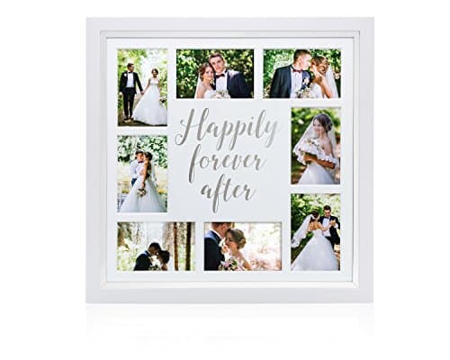 Image of Pearhead Happily Ever After Collage Keepsake Wedding Photo Frame, Wood, Silver, For Mr. And Mrs.