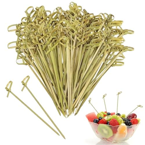 Image of 200pcs Bamboo Cocktail Picks Toothpicks,Cocktail Sticks,Natural Bamboo Knot Skewers,Mini Food Sticks,Bamboo Skewers,Fancy Tooth Picks for Food Decoration Skewers Cocktail Drinks Fruit Parties (12cm)