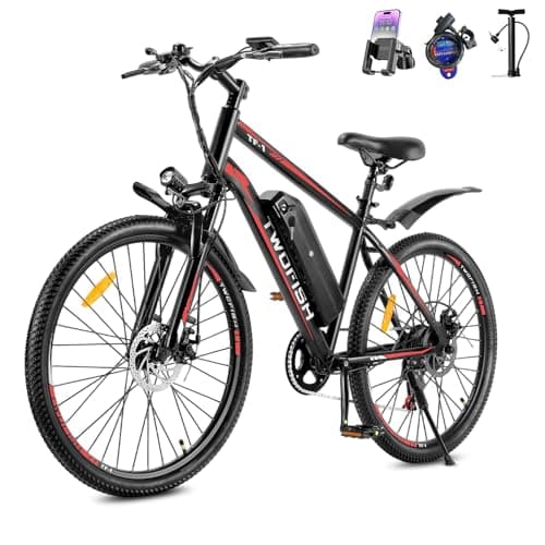 Image of TWOFISH Electric Bike for Adults, 250W Motor E Bike with 36V 15Ah Battery, 100KM Max Range, 7-Speed Electric Mountain Bicycle with LED Display, Disc Brakes, Cruise Control, TF-1 (Black-Red)
