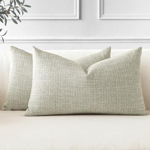 Image of JOTOM Set of 2 Cushion Covers 30x50 cm Linen Decorative Throw Pillow Covers 12x20 Inch Lumbar Cushion Case Home Decor Pillowcases for Couch Sofa Living Room Bed (Khaki)