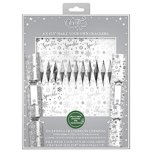 Image of 6 Make Your Own Christmas Crackers Silver&White Personalised Xmas Table Decor Custom Fill Your Own Family Craft Fun