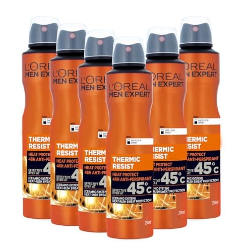 Image of L'Oréal Paris Men Expert 48H Thermic Resist Anti-Perspirant Deodorant for Men, 250ml Pack of 6, Bulk Buy