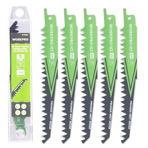 Image of WORKPRO 150 mm 5-Piece Reciprocating Saw Blades Set, Sabre Saw Blades for Cutting Branches, 5 TPI Saw Blades Set with Plastic Storage Box, Compatible with Most Reciprocating Saw
