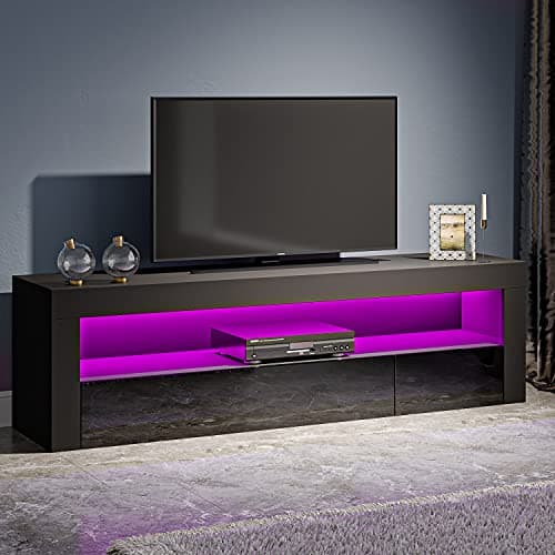 Image of Panana 47.24" TV Stand Television Stands TV Console Unit with 2 Doors Big Storage Cabinets RGB LED Lighted for TVs UP to 55inch (black)