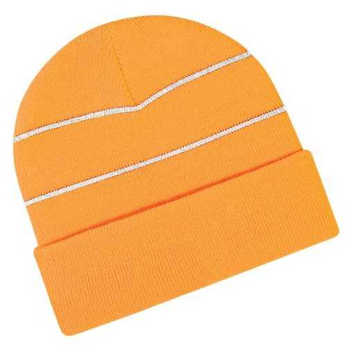 Image of Beechfield Unisex Enhanced-viz Hi-Vis Knitted Winter Hat Baseball Cap, Orange (Fluorescent Orange), One Size