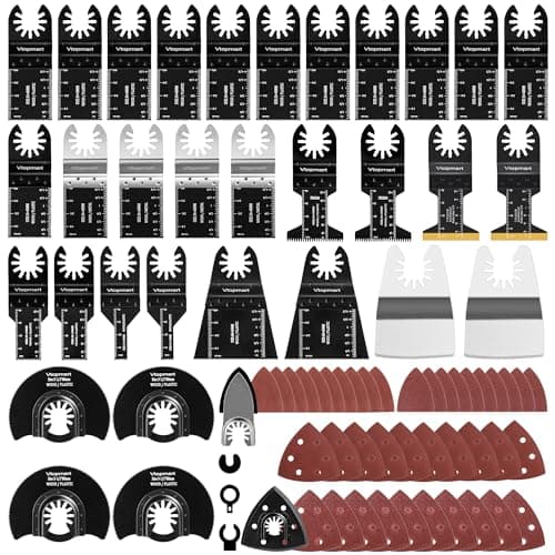 Image of Vtopmart 114 Pcs Oscillating Tool Accessories Kit, Multitool Blade Set for Wood & Metal with Sandpaper Pads, Universal Oscillating Saw Blades Compatible with Bosch, DeWalt, Makita, Dremel and more